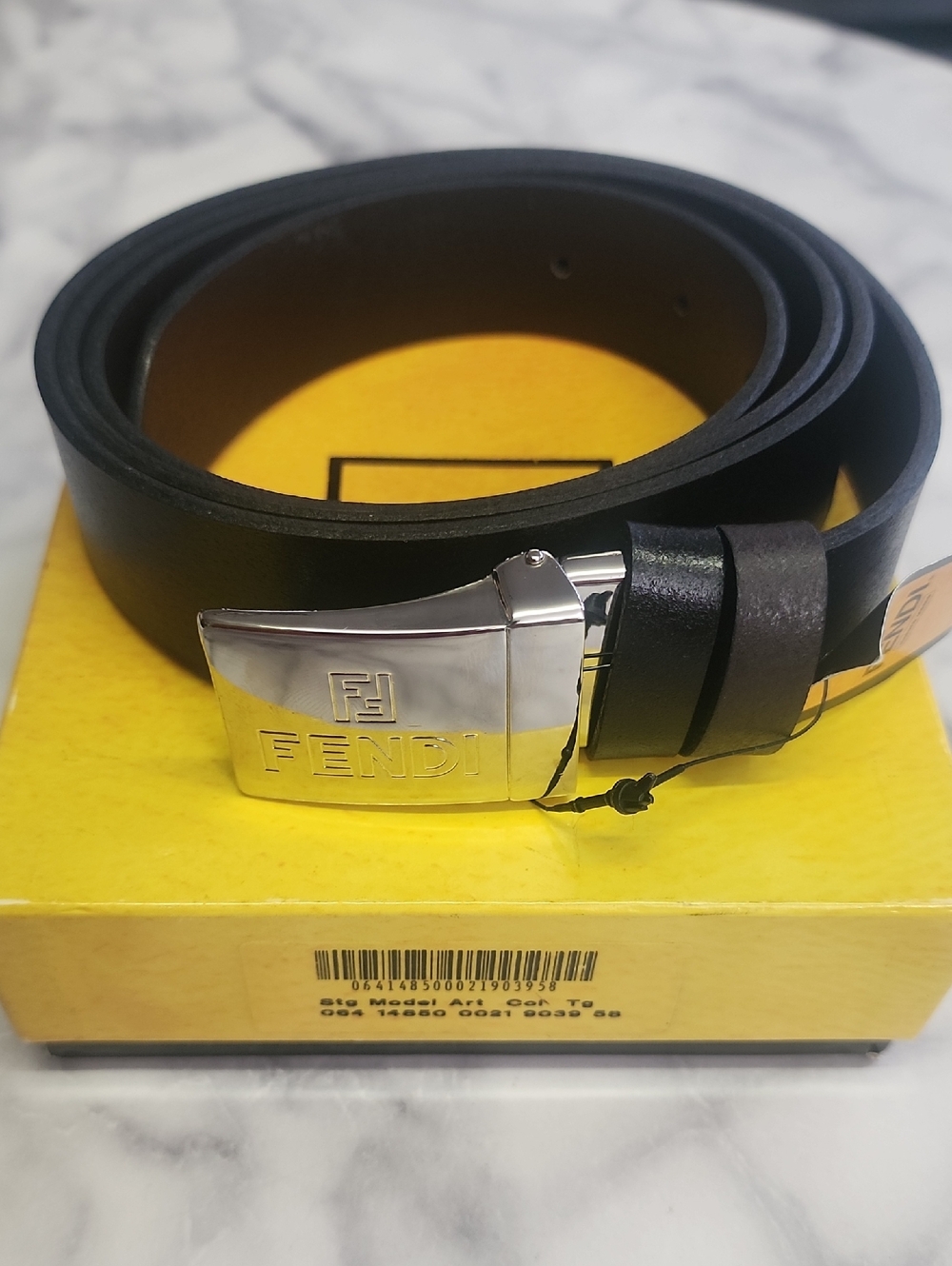 Authentic Black Leather Fendi Logo Belt Fits 40"-44" With Digital COA